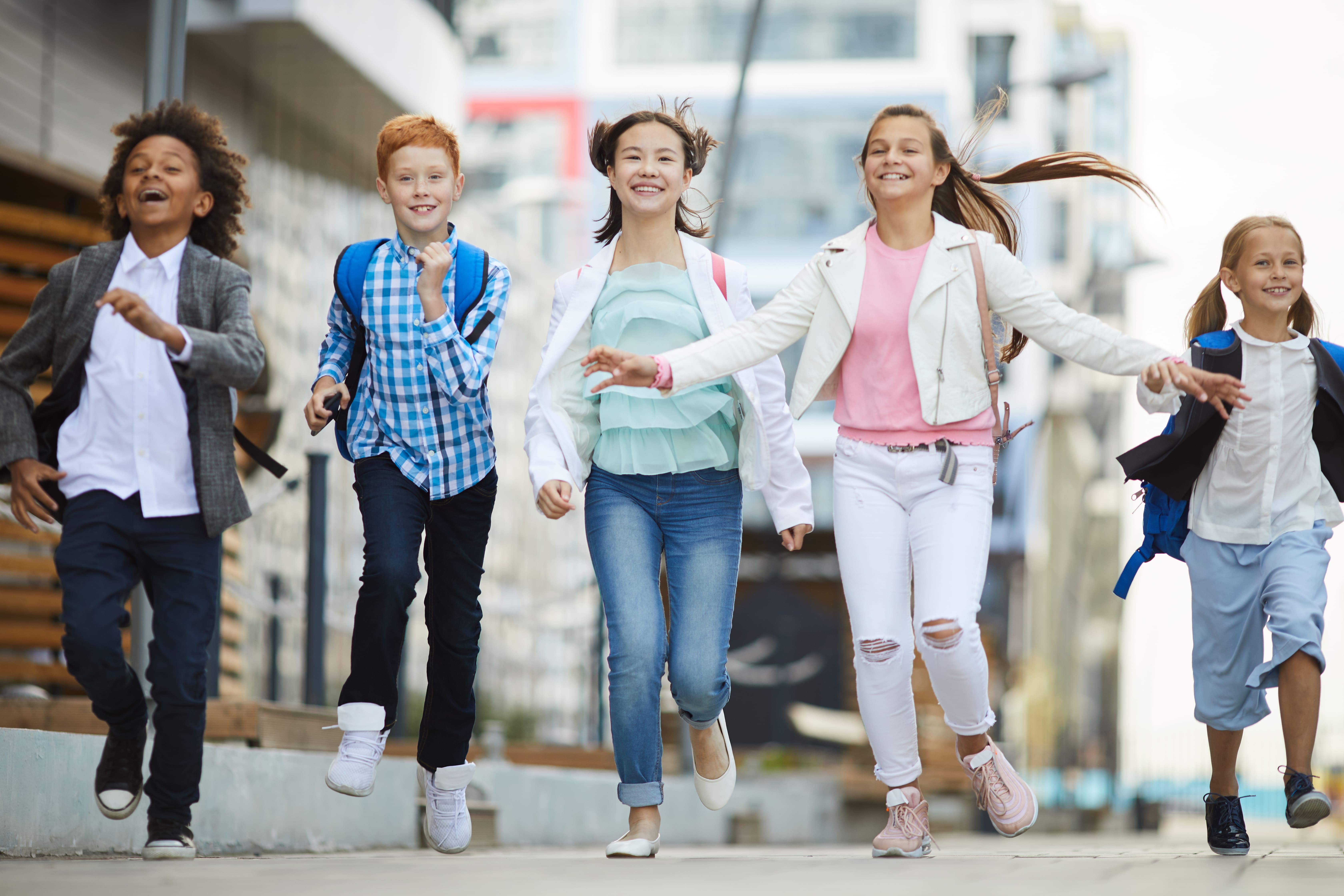 School children running